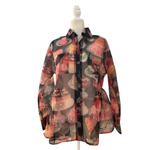 Lisa Says Gah Semi Sheer Button Front Top NWT The Dessert Table Collection